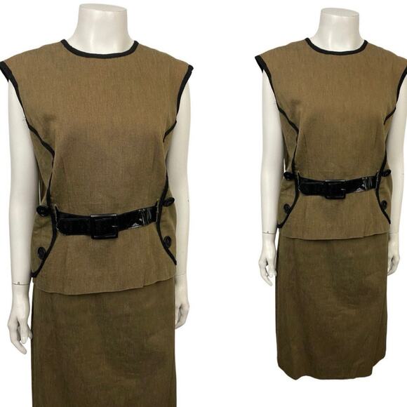 1960s Brown Belted Sleeveless Blouse Mod Dress Set / Women’s Medium * - Picture 1 of 6